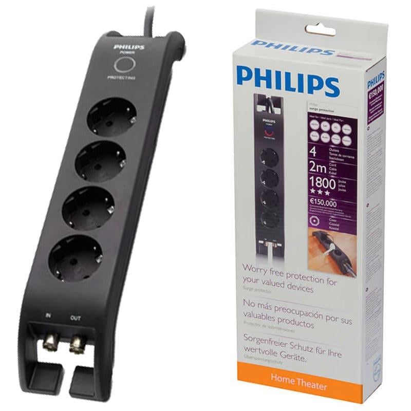 PHILIPS SPN 5044B 1800 JOULE 4LÜ 2 METRE KABLOLU SİYAH AKIM KORUMALI PRİZ