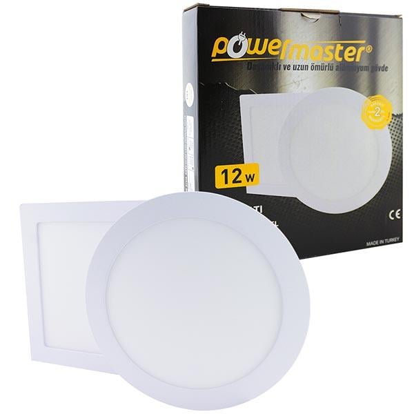 POWERMASTER 12 WATT 6500K 135 MM 6 SIVA ALTI BEYAZ YUVARLAK SLIM SPOT PANEL