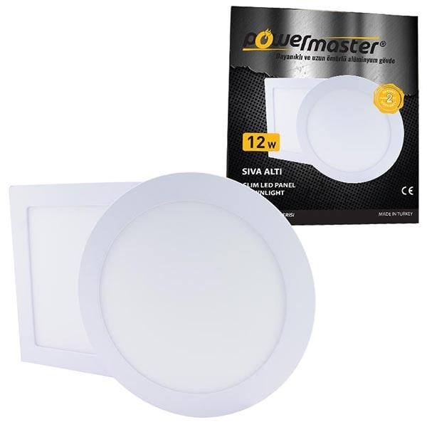 POWERMASTER 12 WATT 6500K 155 MM SIVA ALTI BEYAZ YUVARLAK SLIM LED-ECO SPOT PANEL
