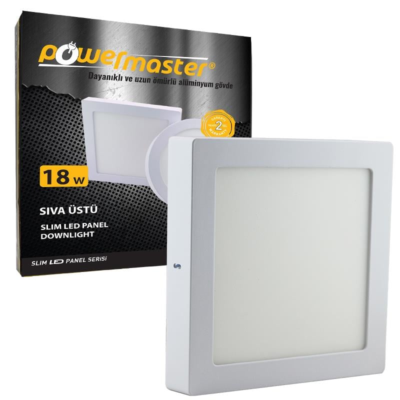 POWERMASTER 18 WATT 6500K 22.5 CM SIVA ÜSTÜ BEYAZ KARE SLIM LED-ECO SPOT PANEL