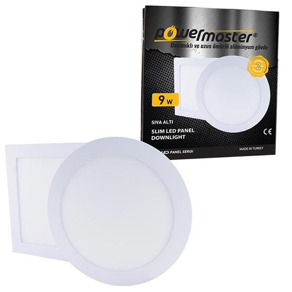 POWERMASTER 9 WATT 6500K 130 MM SIVA ALTI BEYAZ YUVARLAK SLIM LED-ECO SPOT PANEL