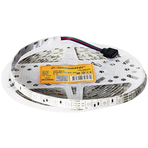 POWERMASTER LED ŞERİT 3 ÇİPLİ RGB DIŞ MEKAN SİLİKONLU 60 LED 5 METRE (5050)