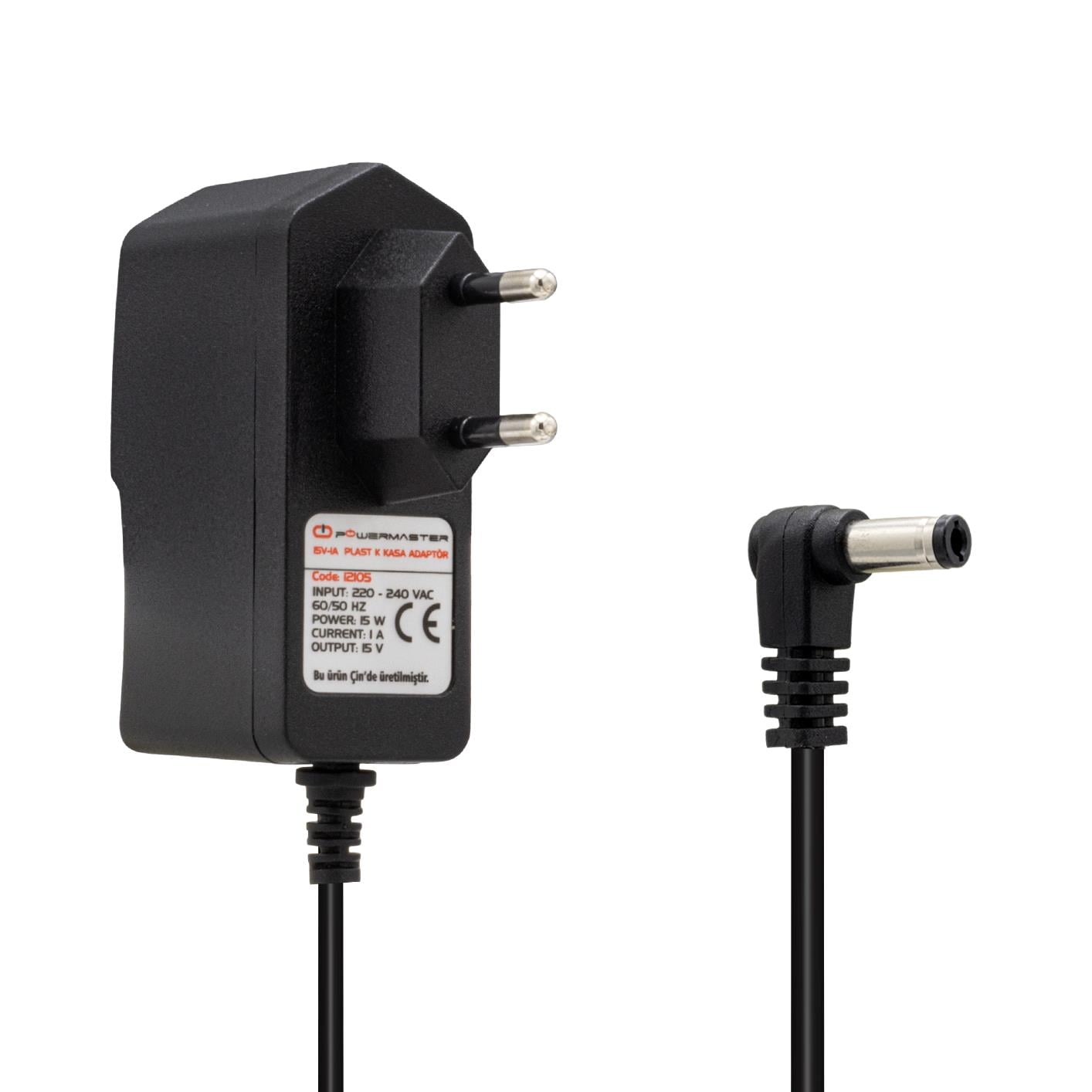 POWERMASTER PM-12105 15 VOLT - 1 AMPER - 15 WATT PLASTİK KASA 5.5*2.5 MM UÇ PRİZ TİPİ ADAPTÖR