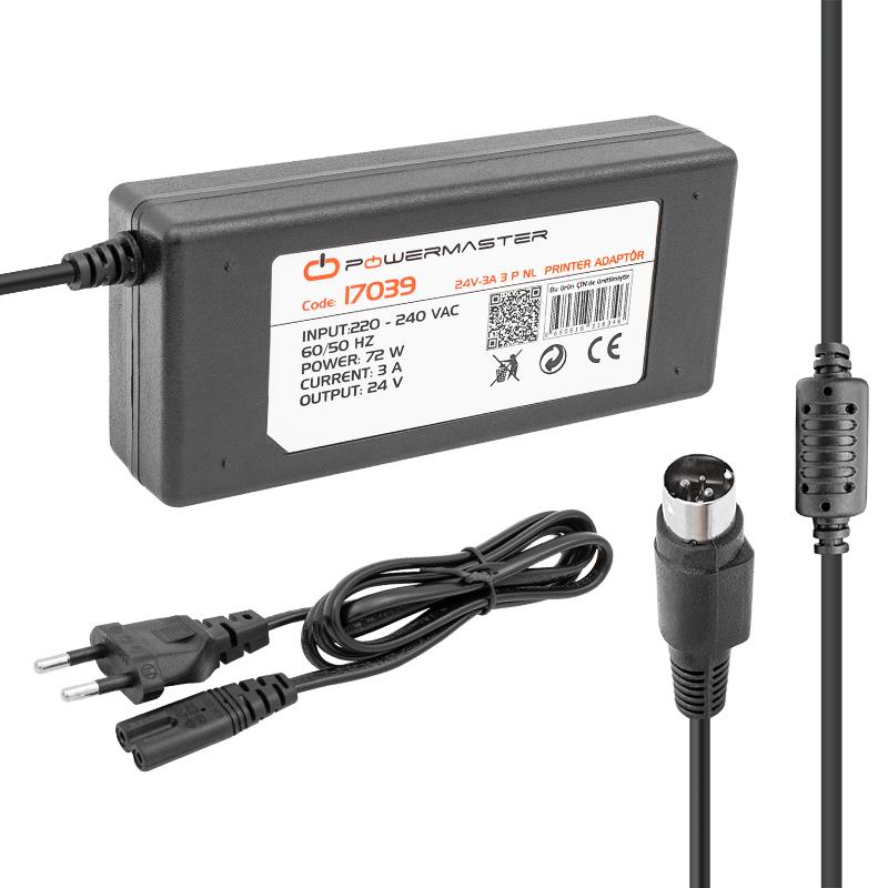POWERMASTER PM-17039 24 VOLT - 3 AMPER - 72 WATT 3 PİNLİ PLASTİK KASA MASAÜSTÜ PRINTER ADAPTÖR