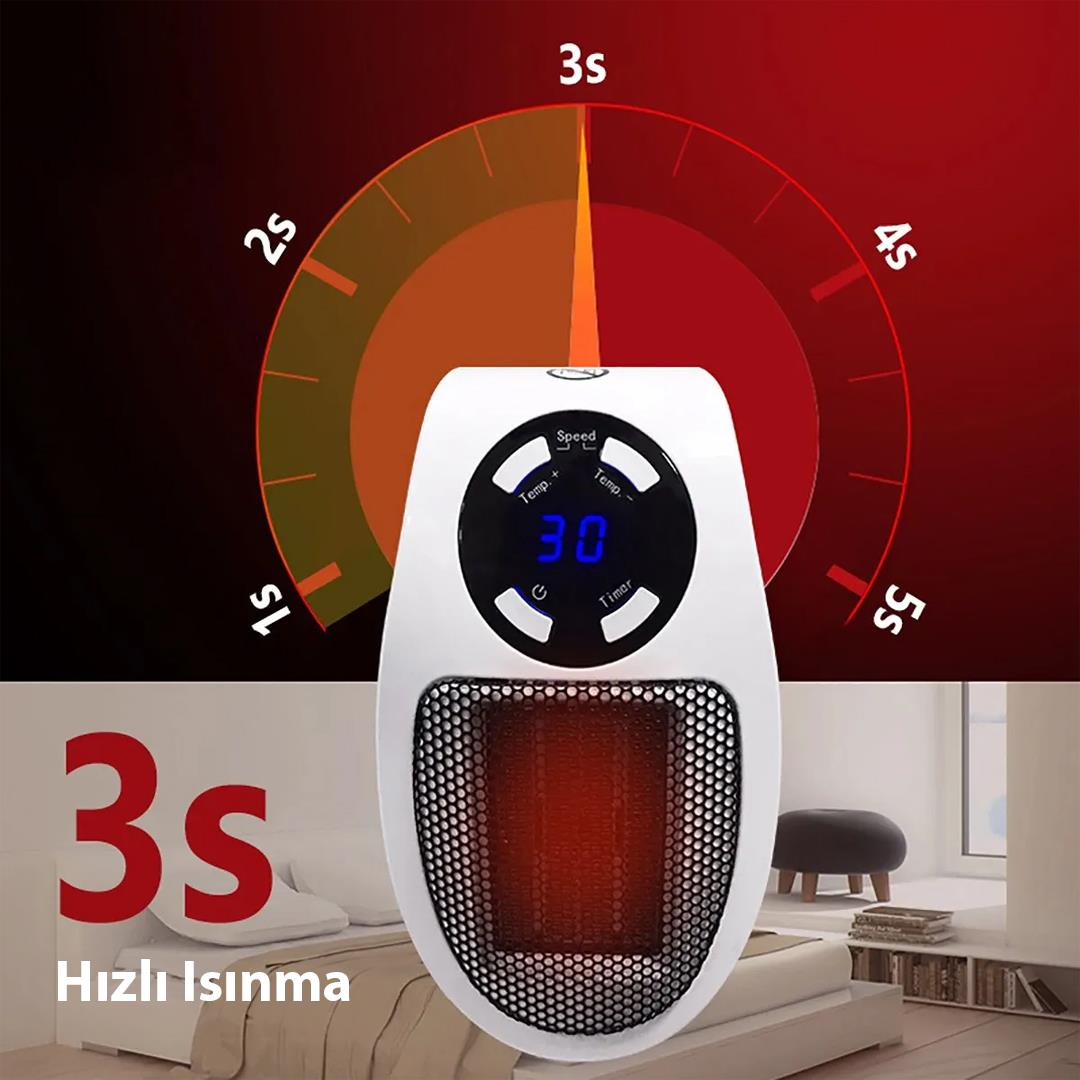 Powermaster PM-20327 500 Watt Priz Tipi Uzaktan Kumandalı Taşınabilir Isıtıcı (Zamanlayıcı - Otomatik Kapanma)