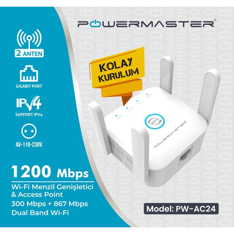 POWERMASTER PW-AC24 1200 MBPS 4 ANTEN WIFI REPEATER+ACCESS POINT