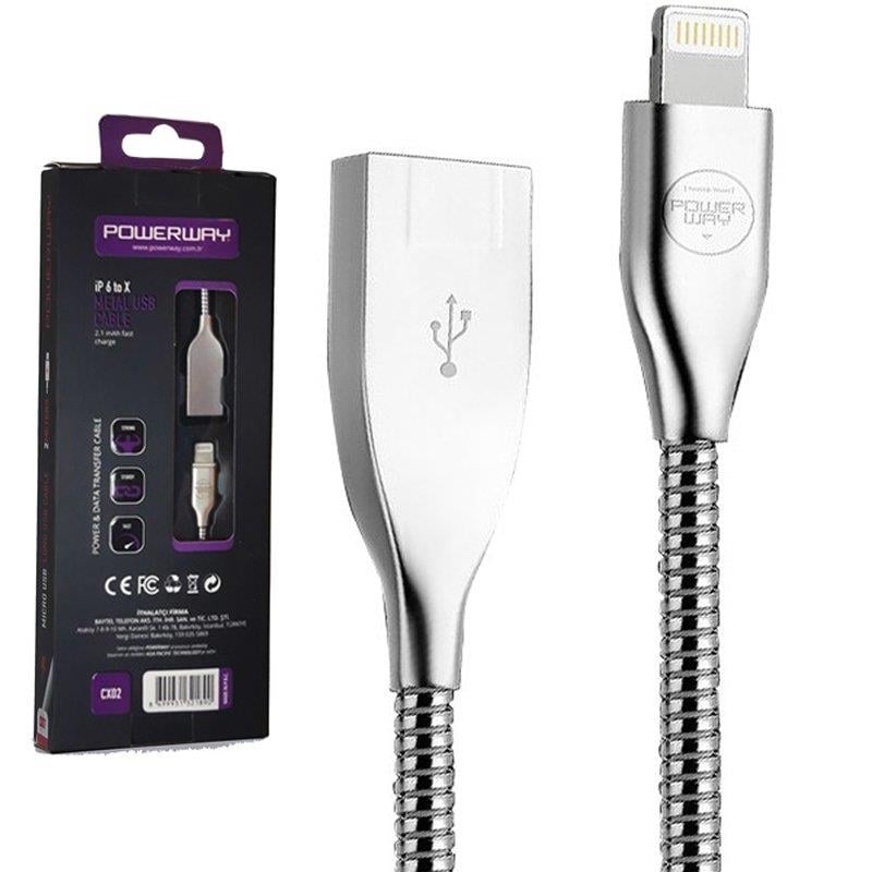 POWERWAY CX-02 2000 MA IPHONE 5*6*7*8*X METAL ŞARJ VE DATA KABLOSU