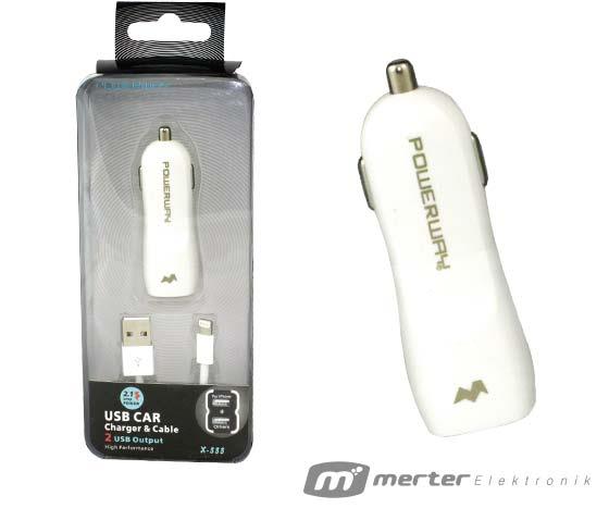 POWERWAY DRN-X-333 ÇAKMAK USB ŞARJX2 + KABLO