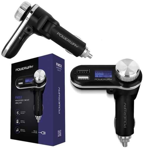 POWERWAY FM-53 EKRANLI HAFIZASIZ ÇİFT USBLİ SD GİRİŞLİ BLUETOOTH FM TRANSMITTER