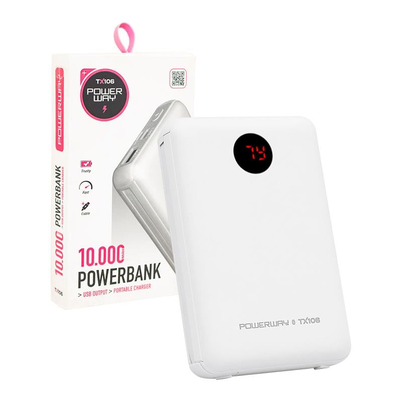 POWERWAY TX106 10000 MAH DİJİTAL GÖSTERGELİ POWERBANK (MİCRO USB-TYPE C- LIGHTNING UYUMLU KABLO)