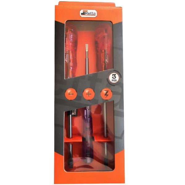 RETTA RTS-3000 3 PARÇA TORNAVİDA SETİ (KONTROL KALEMİ + 2X125MM YILDIZ TORNAVİDA + 6.5X125MM DÜZ TORNAVİDA)