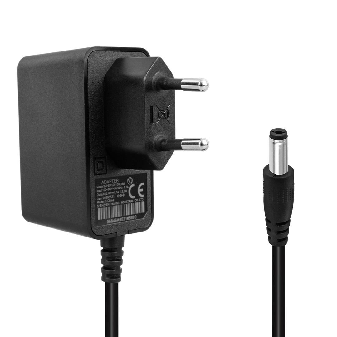 RJ-SW120100E7B1 12 VOLT 1 AMPER 5.5X2.5MM UÇLU PLASTİK KASA PRİZ TİPİ ADAPTÖR