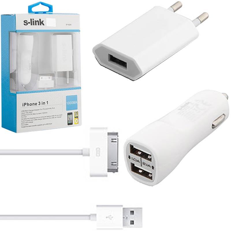 S-LINK IP-804 1000MA IPHONE/IPOD 3IN1 ARAÇ ŞARJ