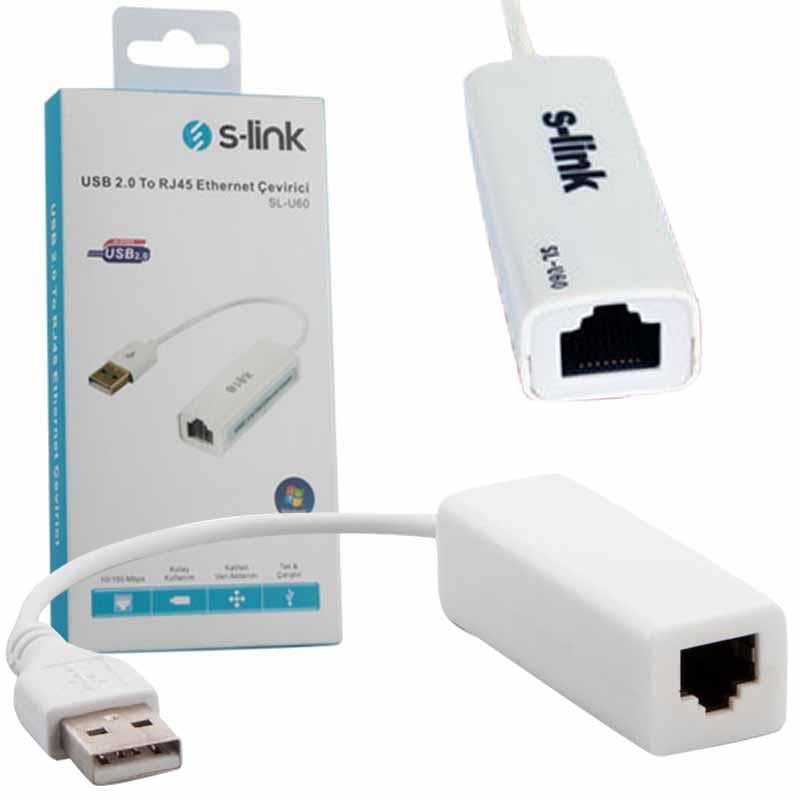 S-LINK SL-U60 USB 2.0 TO RJ45 WİN10 UYUMLU ETHERNET ÇEVİRİCİ