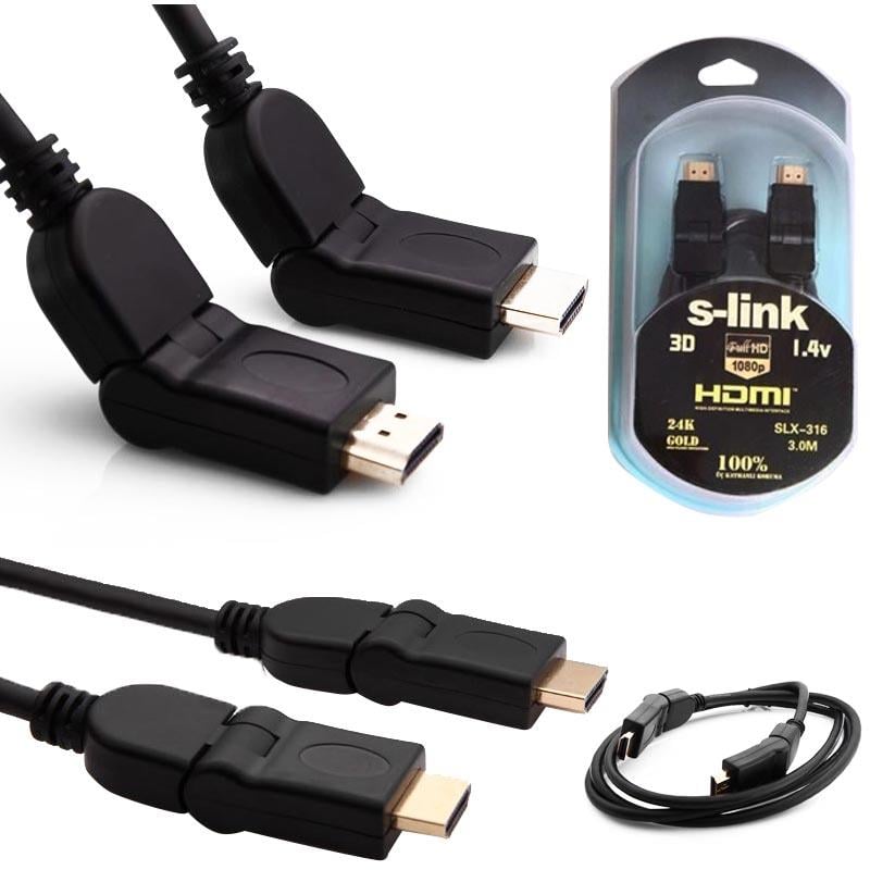 S-LINK SLX-316 HDMI 3 METRE ALTIN UÇLU 24K + L KON. 1.4 VER.3D  OYNAR BAŞLI KABLO