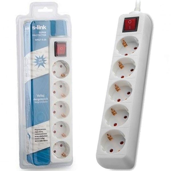 S-LINK SPG7-5-20 5Lİ 2 METRE KABLOLU BEYAZ AKIM KORUMALI PRİZ