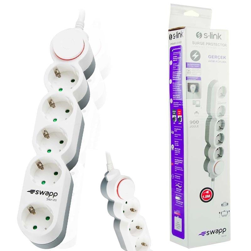 S-LINK SWAPP SPG9J05 5Lİ 1.5 METRE KABLOLU 900 JOULE AKIM KORUMALI PRİZ ÇOKLAYICI
