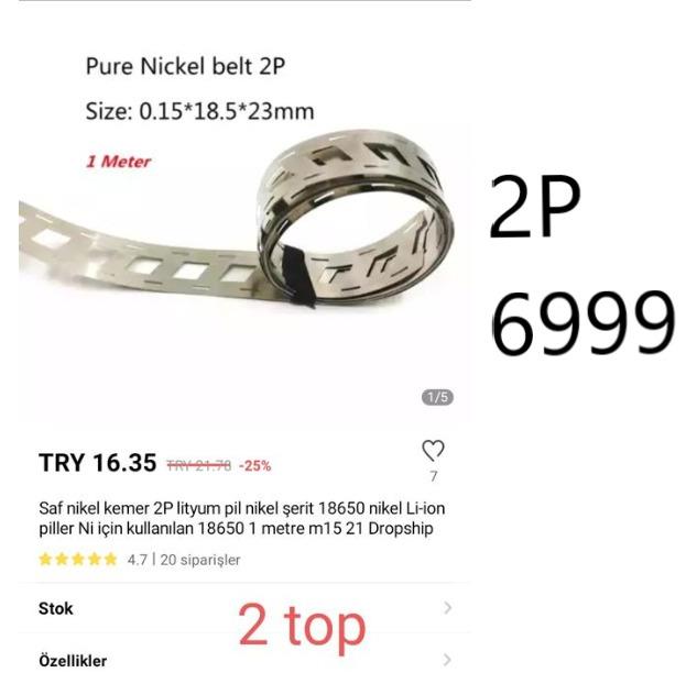 SAF NİKEL KAPLAMA 2P 1 METRE 18650 LİTYUM PİL İÇİN