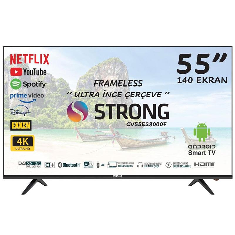 STRONG CV55ES8000F 55 140 EKRAN BLUETOOTH-VGA-3*HDMI-2*USB UYDU ALICILI ANDROID SMART HD LED TV