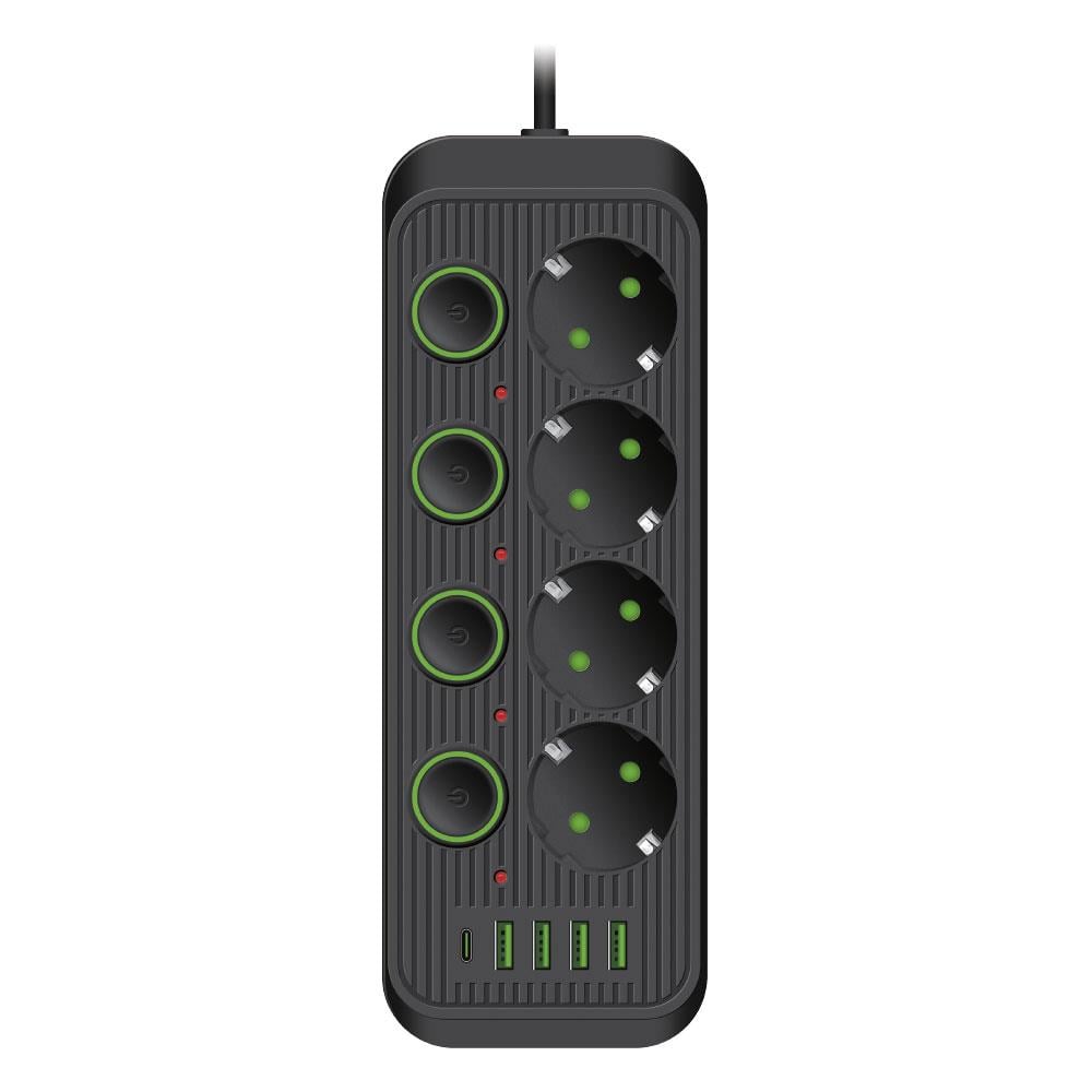 VEA VE-F74UB 4LÜ 3 USBLİ AYRI ANAHTARLI 1.5 METRE SİYAH GRUP PRİZ