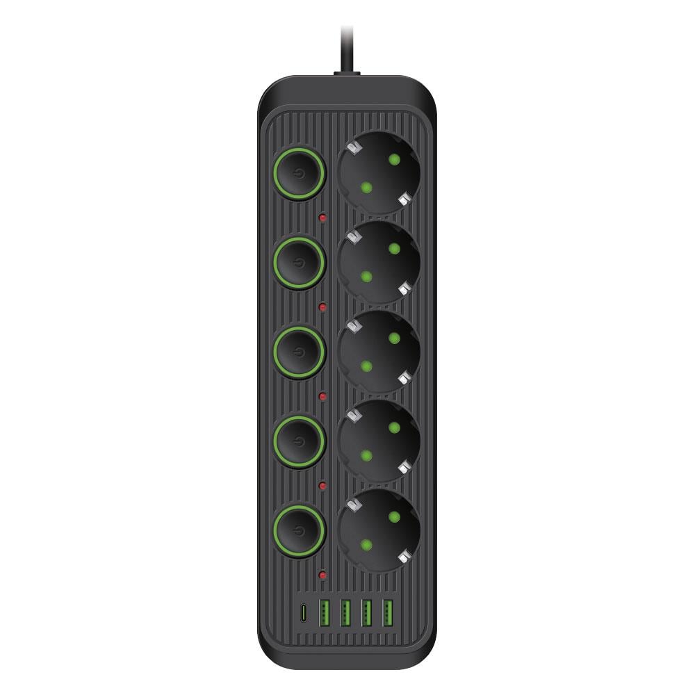 VEA VE-F75UB 5Lİ 4 USBLİ AYRI ANAHTARLI 1.5 METRE SİYAH GRUP PRİZ