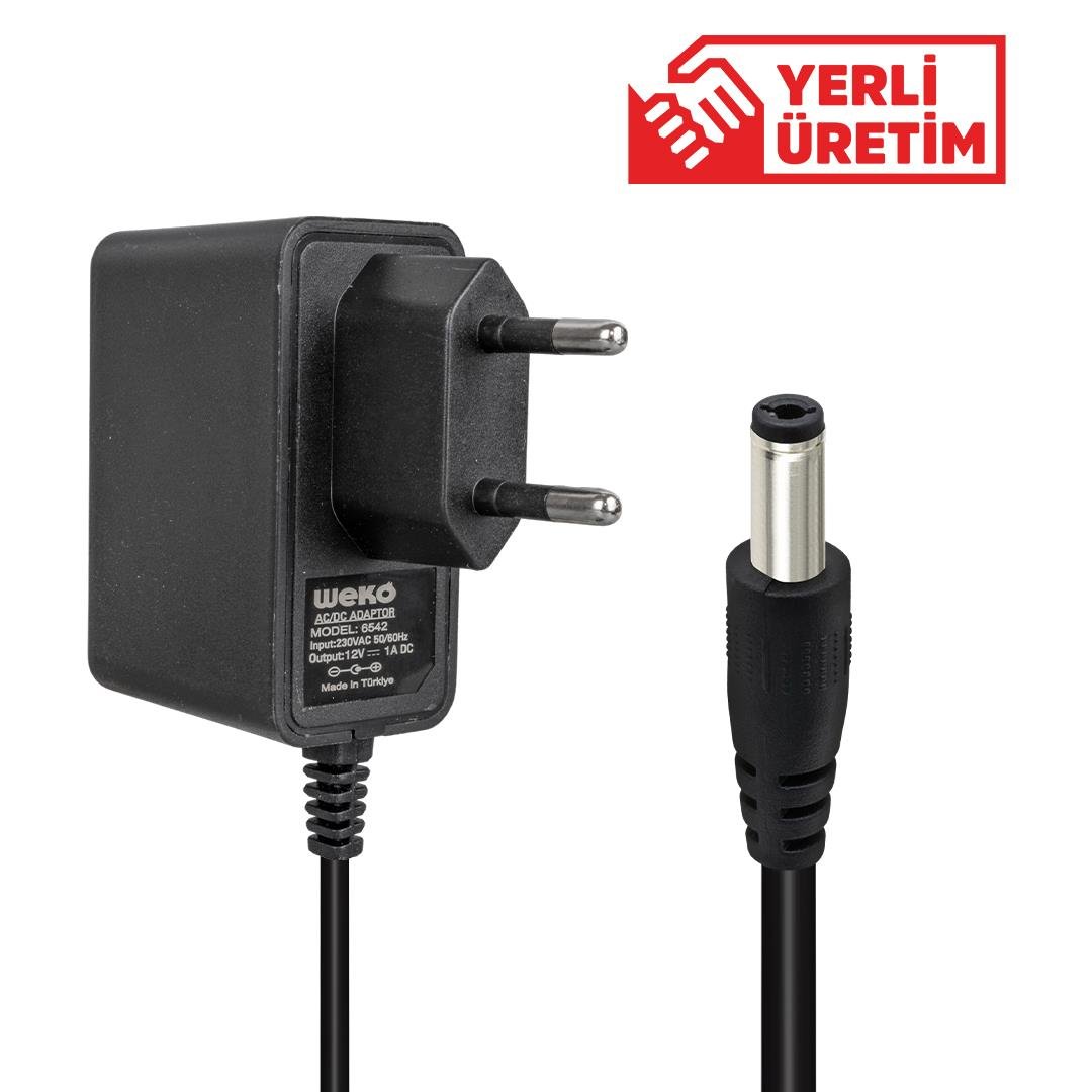 WEKO 12 VOLT - 1 AMPER 5.5*2.5 UÇLU YERLİ ÜRETİM PLASTİK KASA PRİZ TİPİ  ADAPTÖR