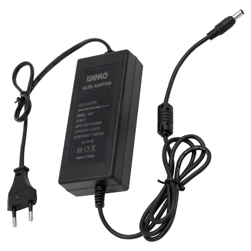 Weko 12 Volt 3.2 Amper 38 Watt Plastik Kasa Masaüstü Adaptör (5.5X2.5 Uçlu)