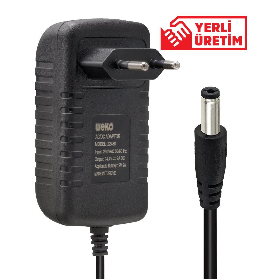 Weko 14.4 Volt - 2 Amper 5.5*2.5 Uçlu Kırmızı Yeşil Ledli Yerli Üretim Akü Şarj Cihazı