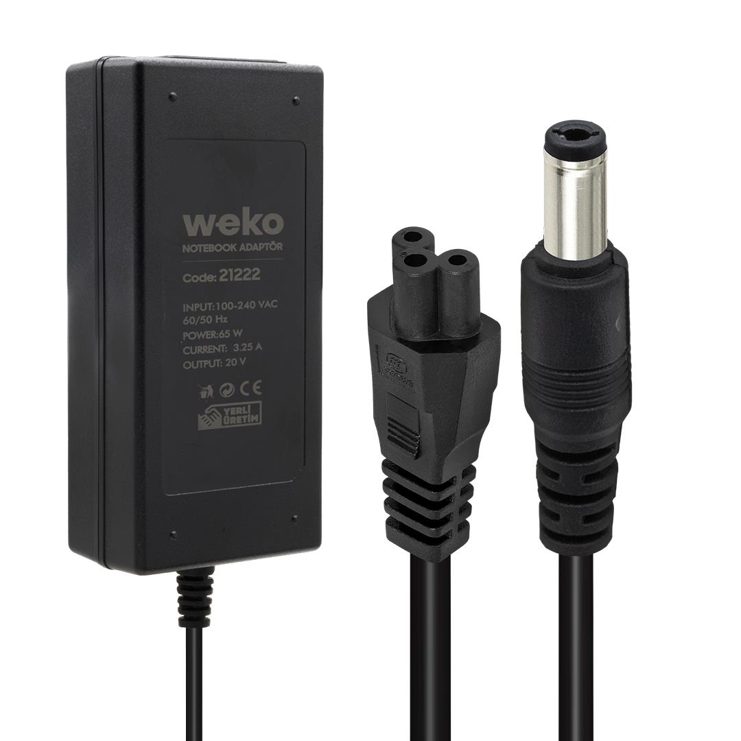 WEKO 20 VOLT - 3.25 AMPER - 65 WATT 5.5*2.5 UÇLU YERLİ ÜRETİM NOTEBOOK ADAPTÖR