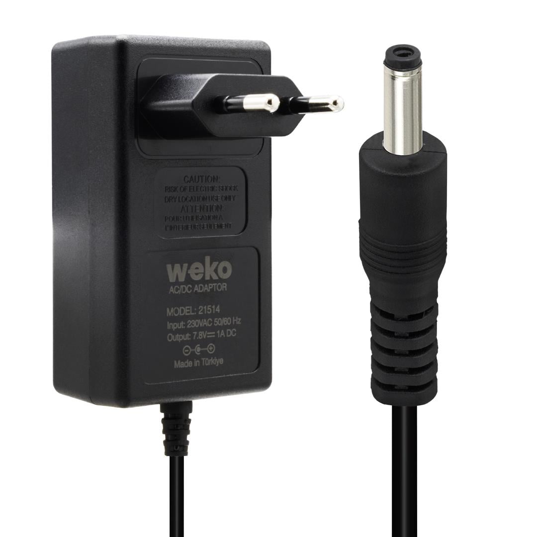 WEKO 7.8 VOLT - 1 AMPER 3.5*1.35 UÇLU KIRMIZI YEŞİL LEDLİ YERLİ ÜRETİM PRİZ TİPİ ŞARJ ADAPTÖR