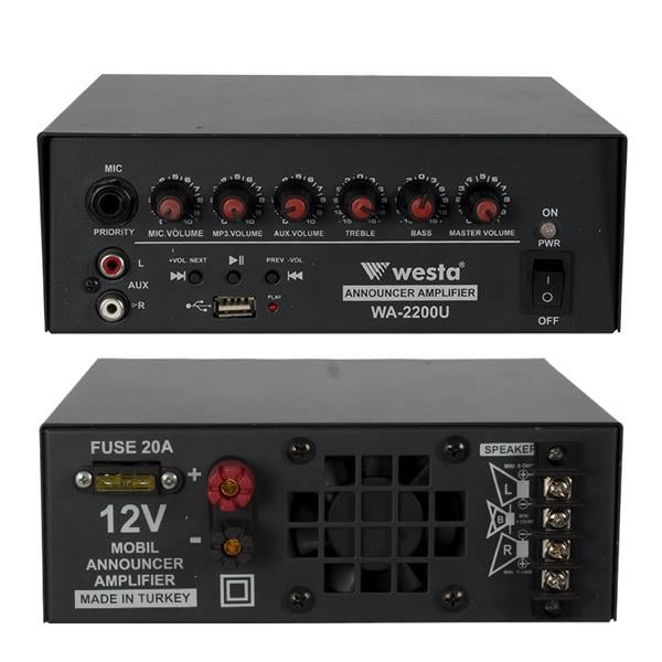 WESTA WA-2200U 200 WATT MUTE-USBLİ 12V GİRİŞLİ  ANFİ
