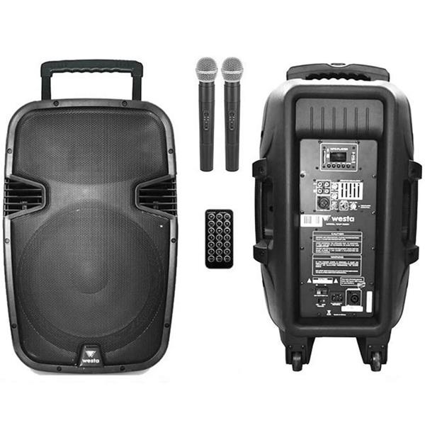 WESTA WAP-15502T 15 300 WATT TAŞINABİLİR ÇİFT EL MİKROFONLU YEDEK HOPARLÖR ÇIKIŞLI AKTİF HOPARLÖR