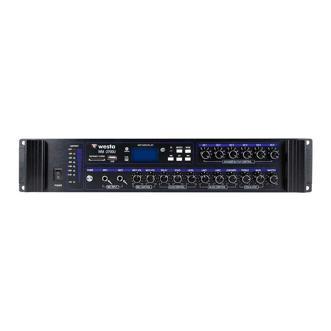 WESTA WM-2700U 700 WATT USB/BT/SD 4-16-70-100V 6 BÖLGELİ HAT TRAFOLU MİKSER ANFİ