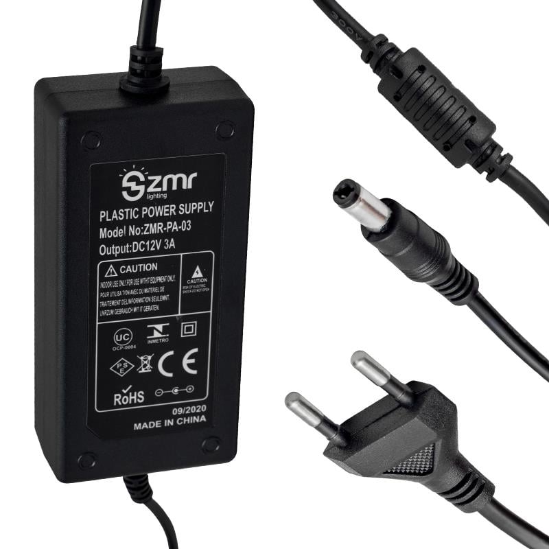 ZMR ZMR-PA-03 12 VOLT - 3 AMPER 5.5*2.5 UÇLU PLASTİK KASA İKİ UCU KABLOLU MASAÜSTÜ ADAPTÖR