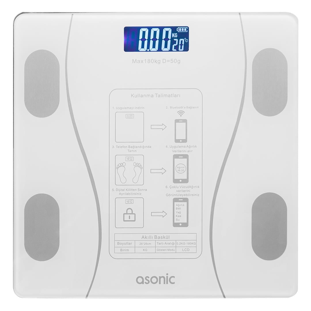 ASONIC BS260 260*260MM 2*AAA PİL HEDİYELİ BEYAZ DİJİTAL BLUETOOTH BASKÜL Fiyatı - Merter Elektronik