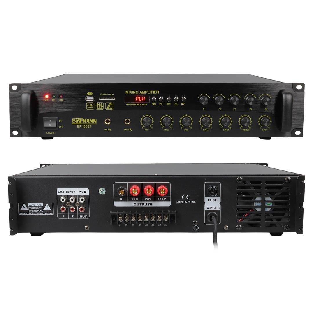 BOFMANN BF-1005T 1000 WATT USB/SD/BLUETOOTH HAT TRAFOLU 5 BÖLGELİ MIXER ANFİ Fiyatı - Merter Elektronik