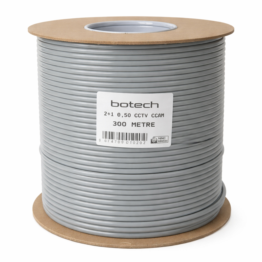 Botech 300 Metre 2+1 0.50mm CCA Koaksiyel CCTV Kamera Kablosu Fiyatı - Merter Elektronik