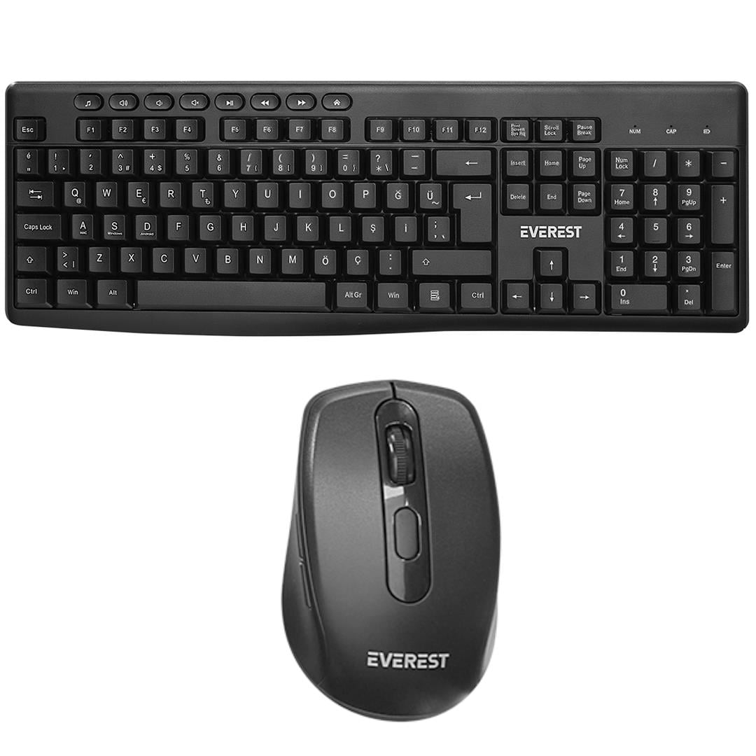 EVEREST KM-719 SİYAH İKİSİ BİR ARADA 2 IN 1 KABLOSUZ Q MULTİMEDİA KLAVYE + MOUSE SET Fiyatı - Merter Elektronik