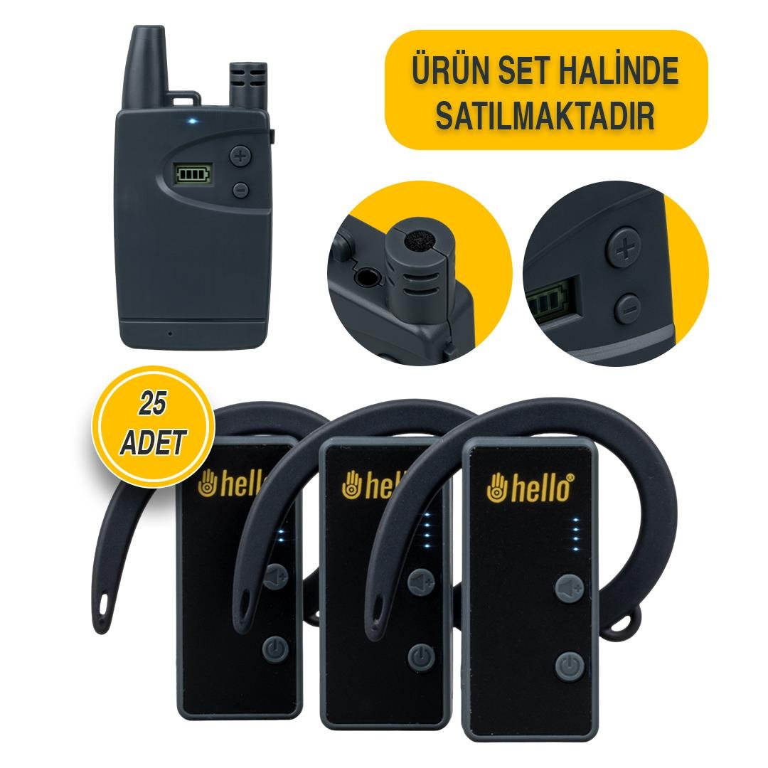 Hello HL-27915 25'Li Kulaklık Tipi Tur Rehber Sistemi Seti (100 Metre Menzil)