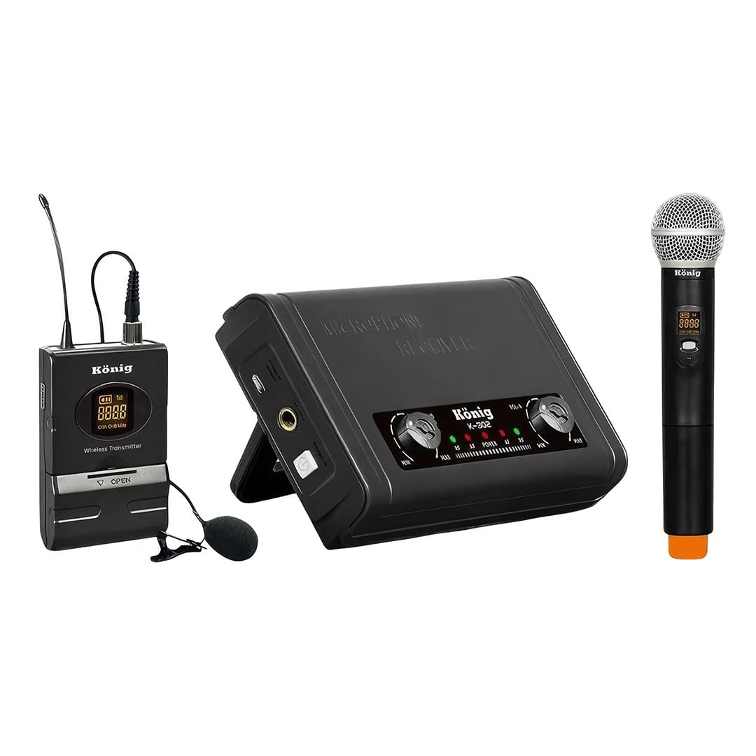 König K-302 UHF Sabit Çift Kanal 1 El + 1 Yaka Telsiz Mikrofon Fiyatı - Merter Elektronik