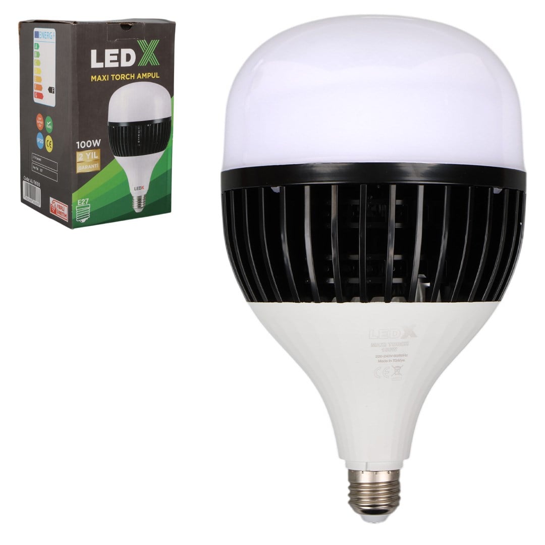 LEDX AL-TH100 100W 9000 LÜMEN E27 AKIM KORUMALI BEYAZ MAXI KRİSTAL TORCH LED AMPUL