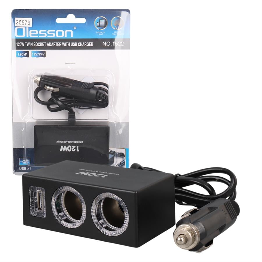 Olesson 1522 12-24V Çiftli Çift Usbli 120W 80 Cm Kablolu Araç Çakmak Çoklayıcı Fiyatı - Merter Elektronik