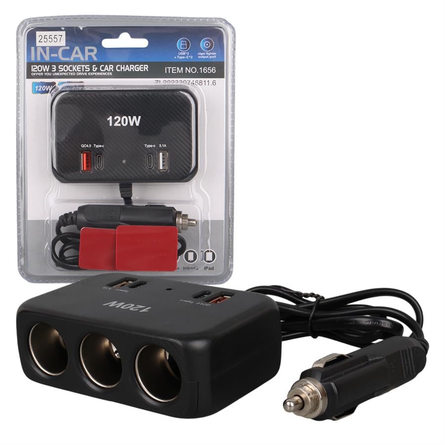 Olesson 1656 12-24V 3Lü Çift Usb + Çift Type-C 120W 80Cm Kablolu Araç Çakmak Çoklayıcı Fiyatı - Merter Elektronik