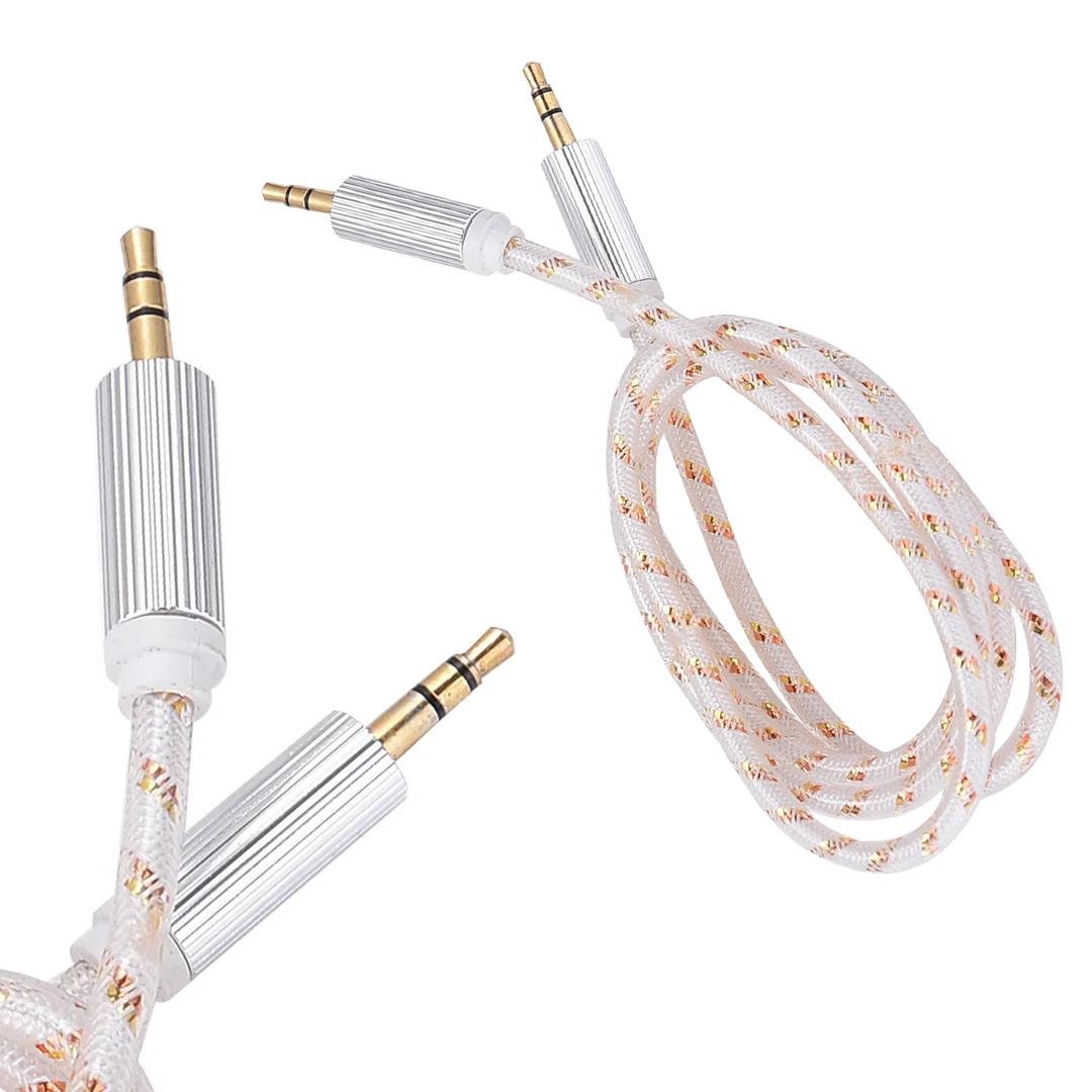 Powermaster PM-16276 3.5Mm Erkek/Erkek Renkli Stereo 1 Metre Kutulu Altın Örgülü AUX Kablo