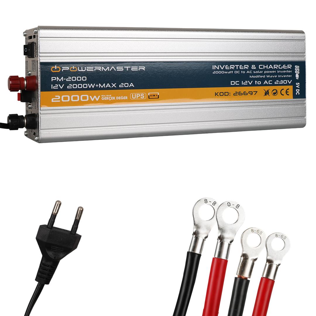 POWERMASTER PM-2000 12 VOLT - 2000 WATT ŞARJLI UPSLİ INVERTER Fiyatı - Merter Elektronik