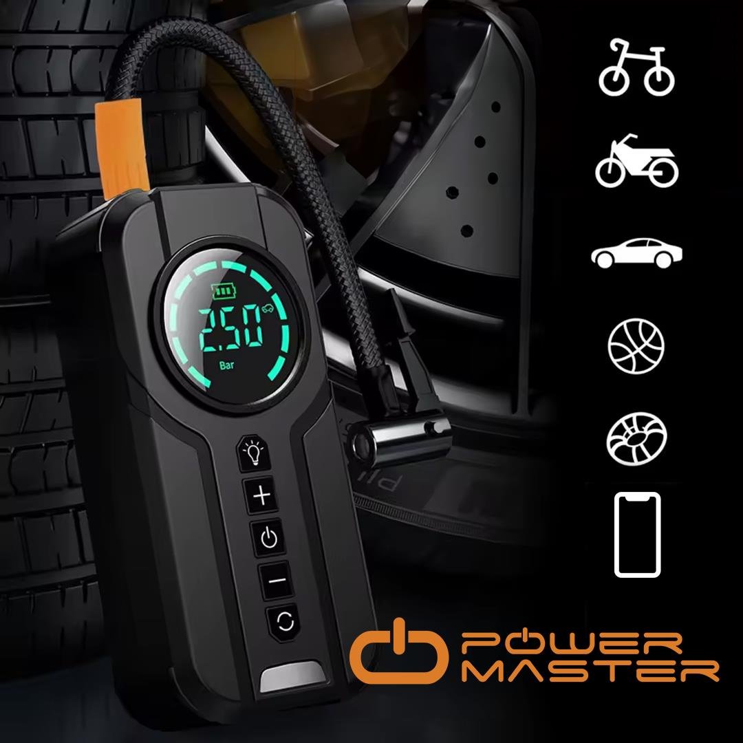 Powermaster Powerbank Araç Akü Şarj Lastik Hava Kompresörü Şişirici Taşınabilir Dijital Kablosuz El Feneri