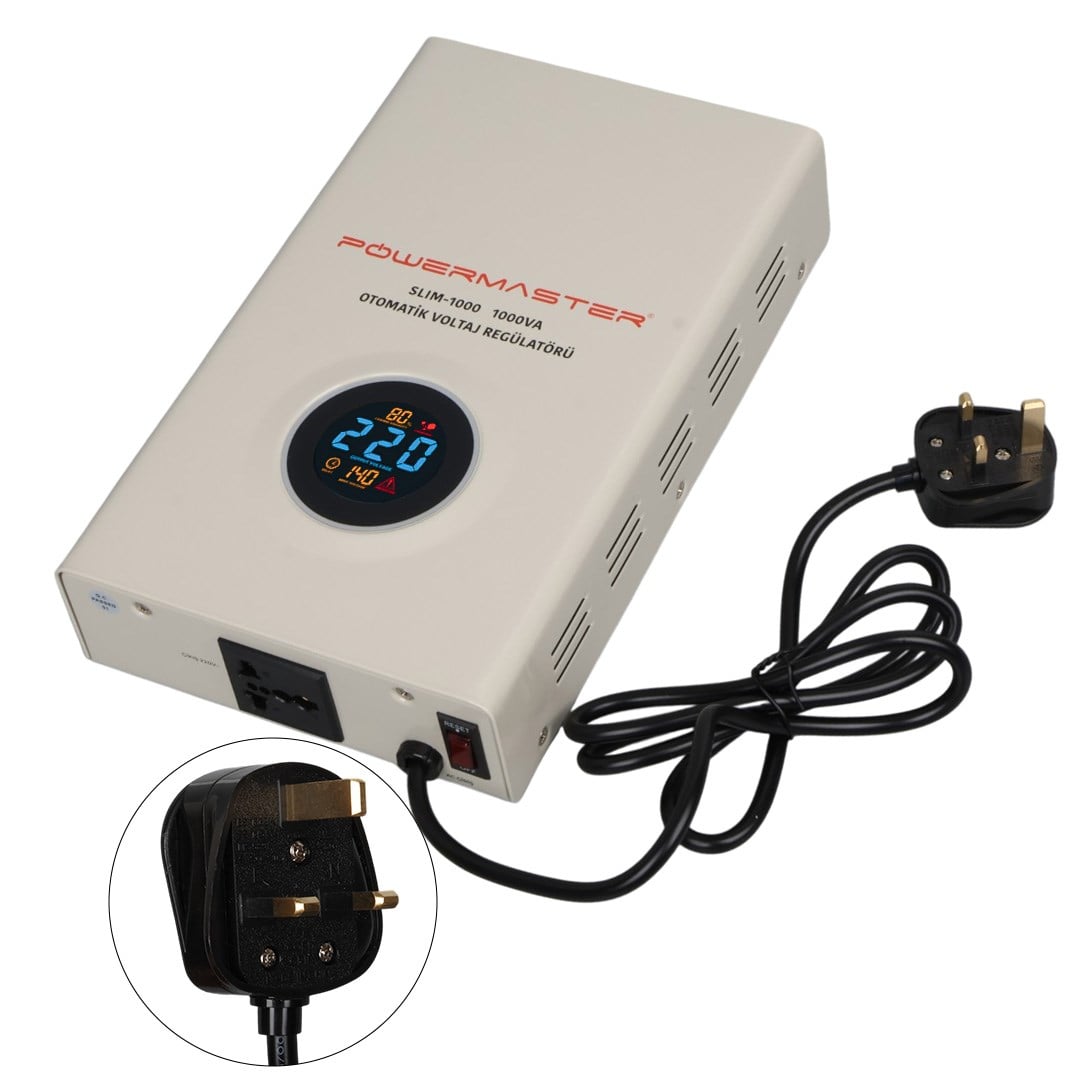 POWERMASTER SLIM-1000 OTOMATİK 1000 WATT KOMBİ VOLTAJ REGÜLATÖRÜ (UK SOKET) Fiyatı - Merter Elektronik