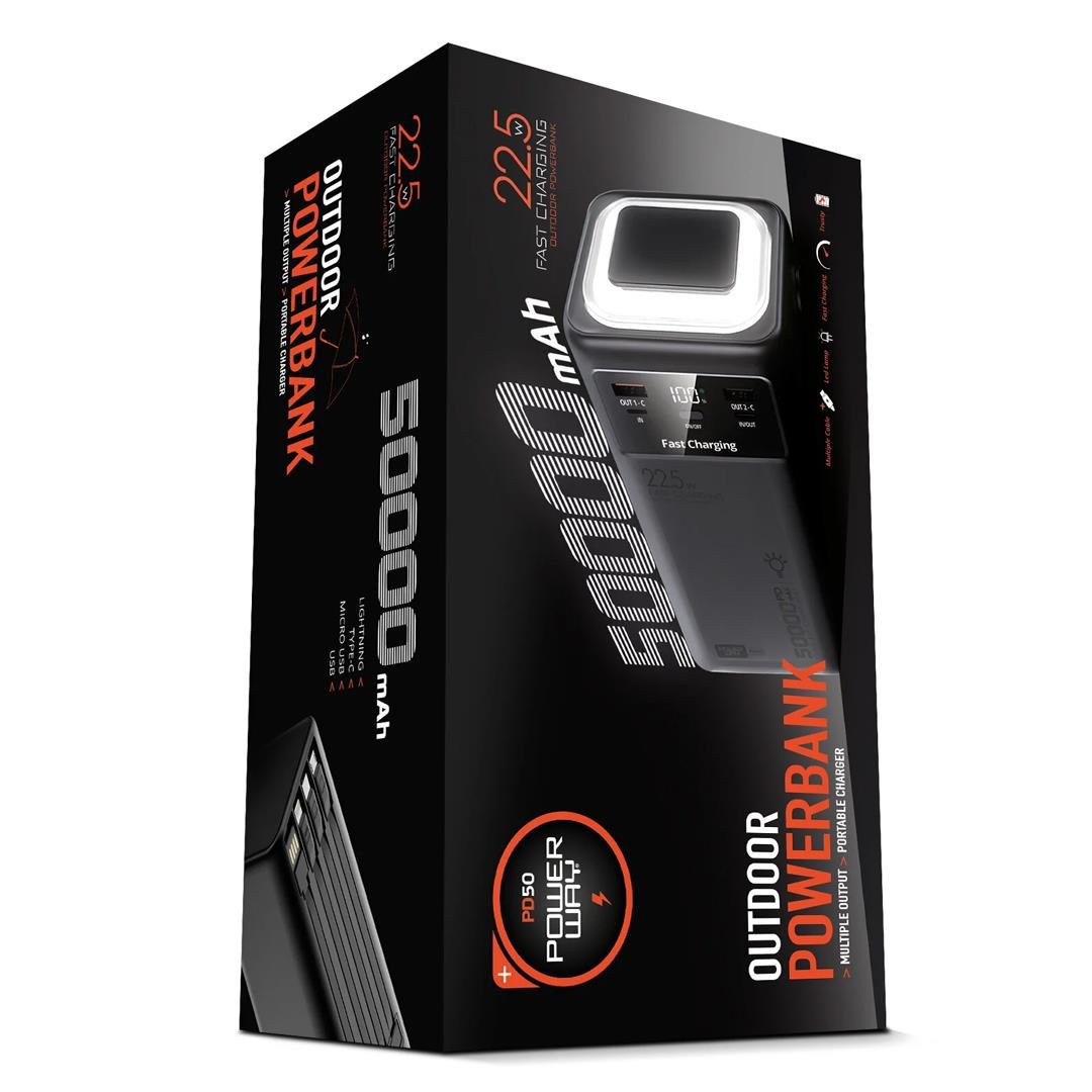 POWERWAY PD50 22.5 WATT SUPER HIZLI DİJİTAL GÖSTERGELİ ORJİNAL 50000 MAH KABLOLU POWERBANK Fiyatı - Merter Elektronik
