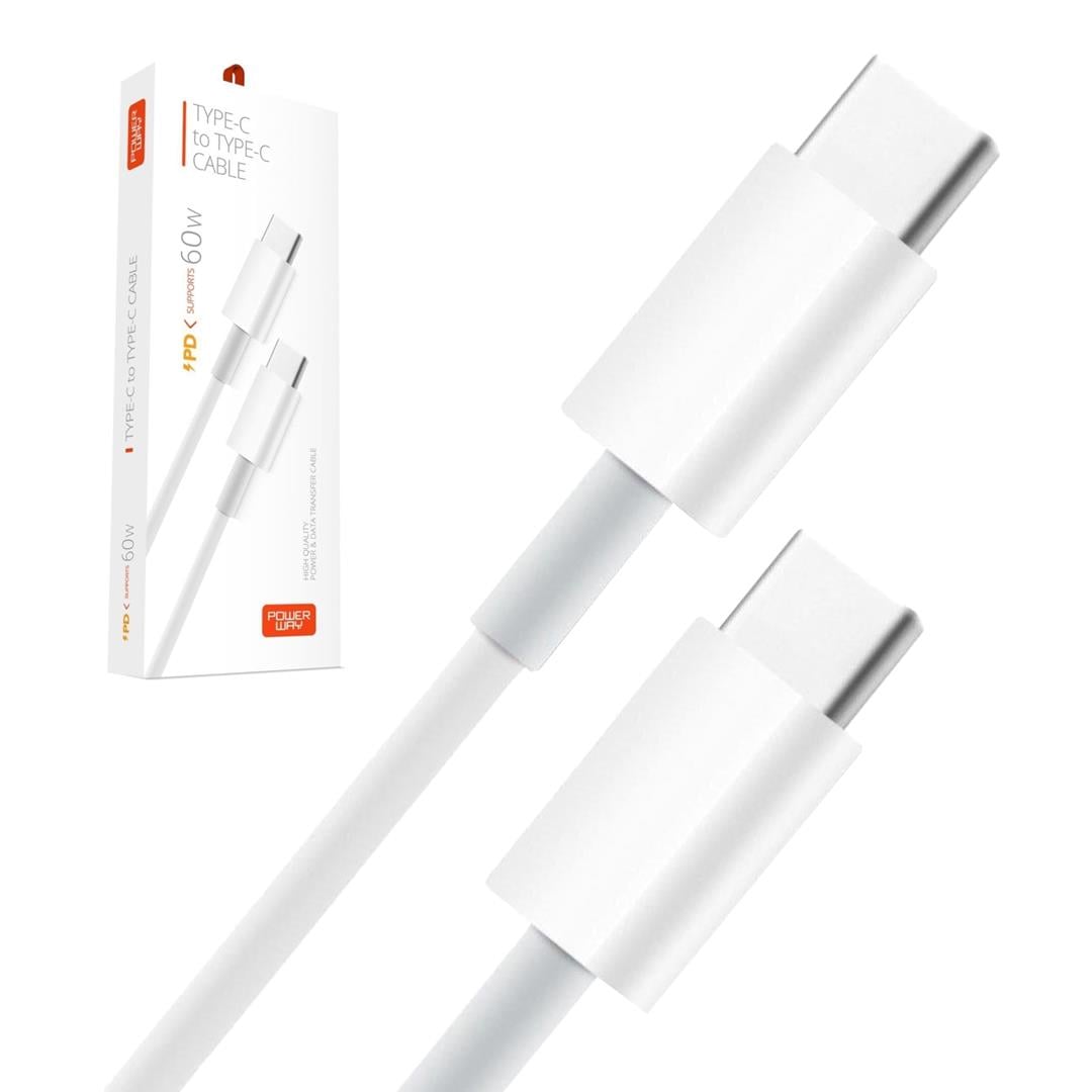 POWERWAY PD60 TYPE-C TO TYPE-C 60W 1 METRE ŞARJ DATA KABLOSU Fiyatı - Merter Elektronik