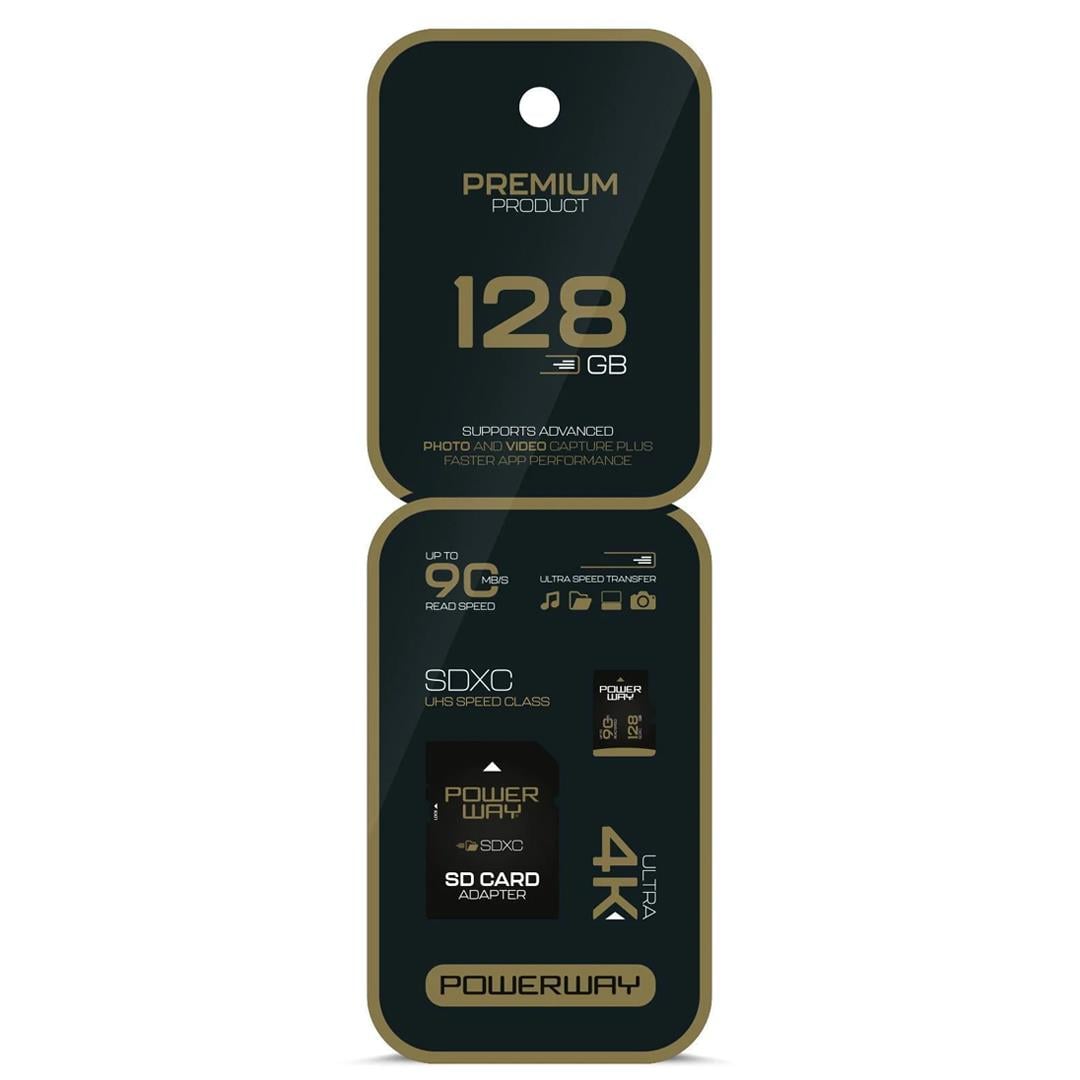 POWERWAY PREMIUM 128 GB 90MB/S ULTRA HIZLI 4K DESTEKLİ  SDXC HAFIZA KARTI